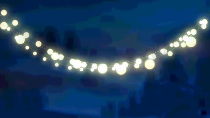 冬季景观上发光的仙女灯动画