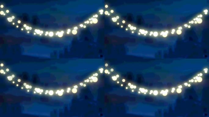 冬季景观上发光的仙女灯动画