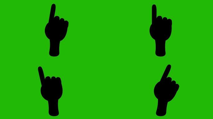 手的黑色轮廓的循环动画，用食指做出不赞成的手势