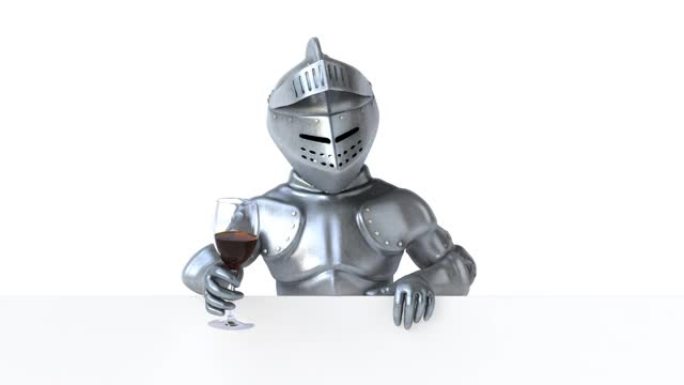 有趣的3D卡通骑士与一杯葡萄酒