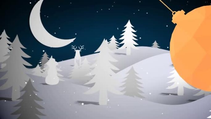 冬季景观中圣诞节雪落在摆布上的动画