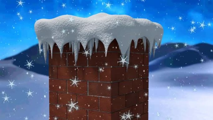 冬季景观中积雪落在烟囱上的动画