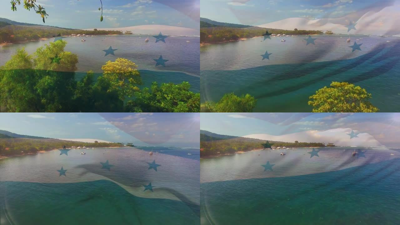数字组成的挥舞洪都拉斯旗帜反对海的鸟瞰图