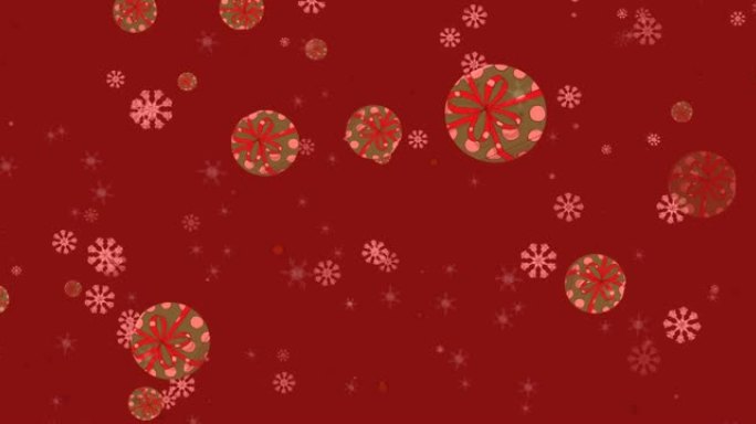 红色背景下的多个雪花和圣诞礼物图标