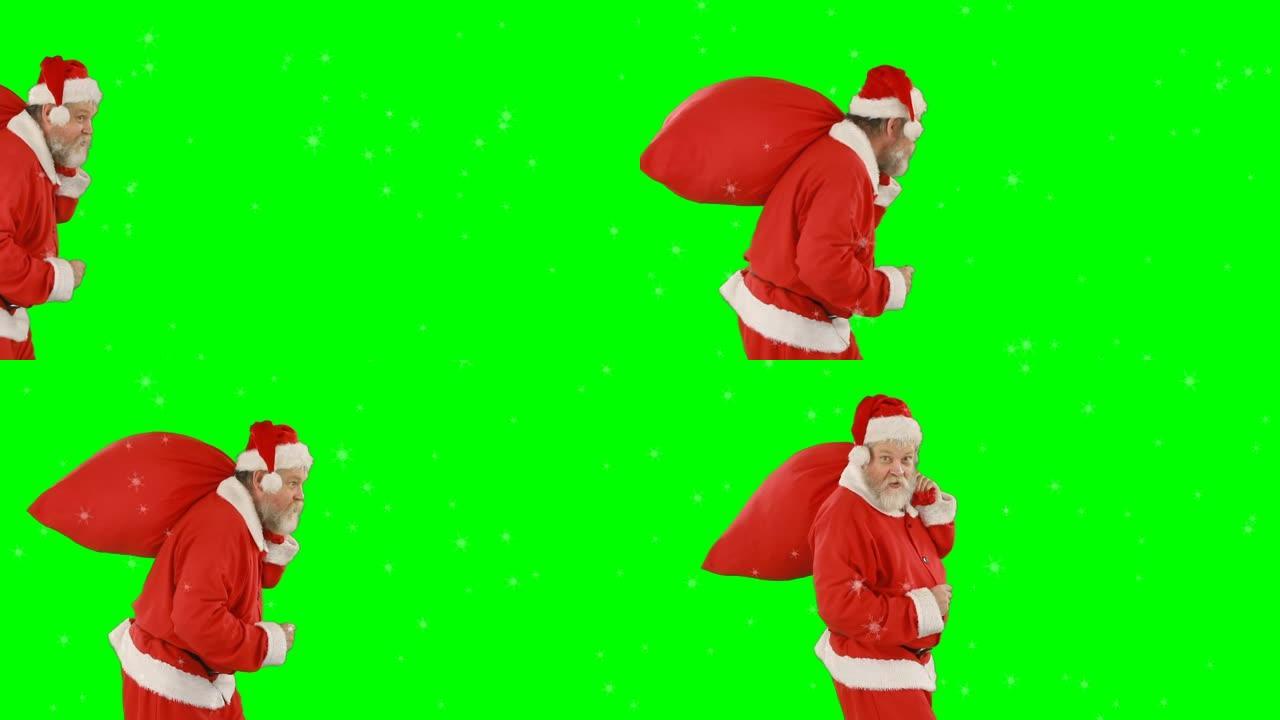绿色屏幕背景上手提麻袋的圣诞老人的动画
