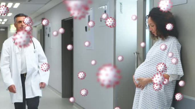 混合种族孕妇和医生的covid 19细胞动画