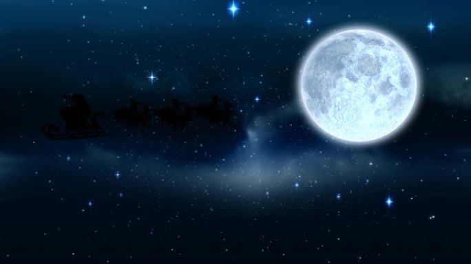 夜空上的圣诞老人和雪橇动画