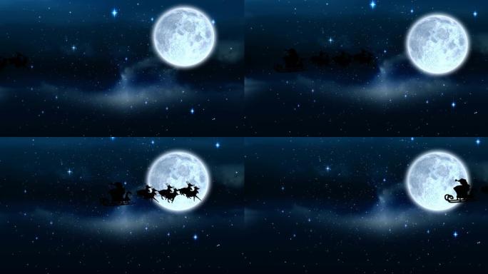 夜空上的圣诞老人和雪橇动画