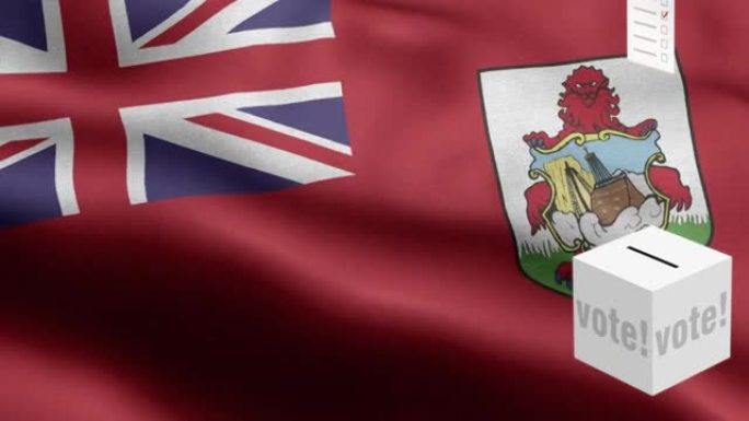 选票飞到箱子为百慕大选择-投票箱前的旗帜-选举-投票-百慕大旗帜-百慕大旗帜高度细节-国旗百慕大波浪