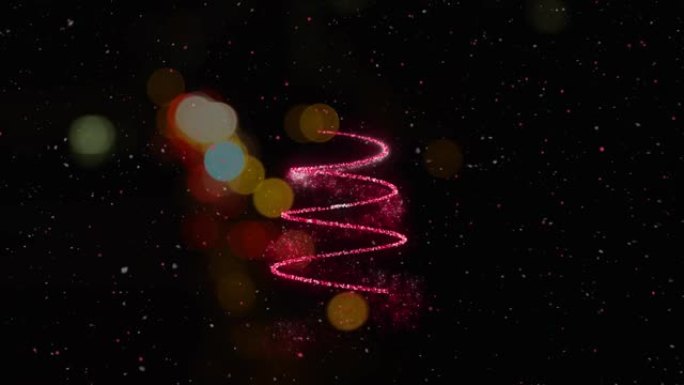 新年快乐的雪花飘落动画和与流星形成的圣诞树