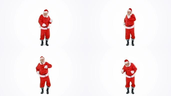 雪花落在白色背景下跳舞的圣诞老人的数字构成