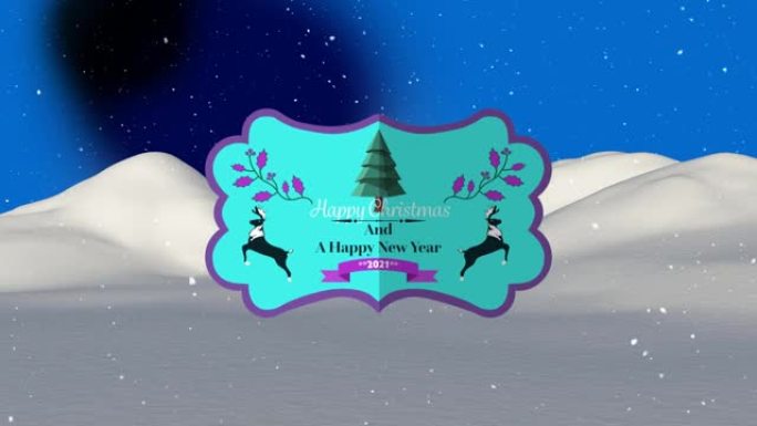 冬季景观标签上的圣诞节问候动画