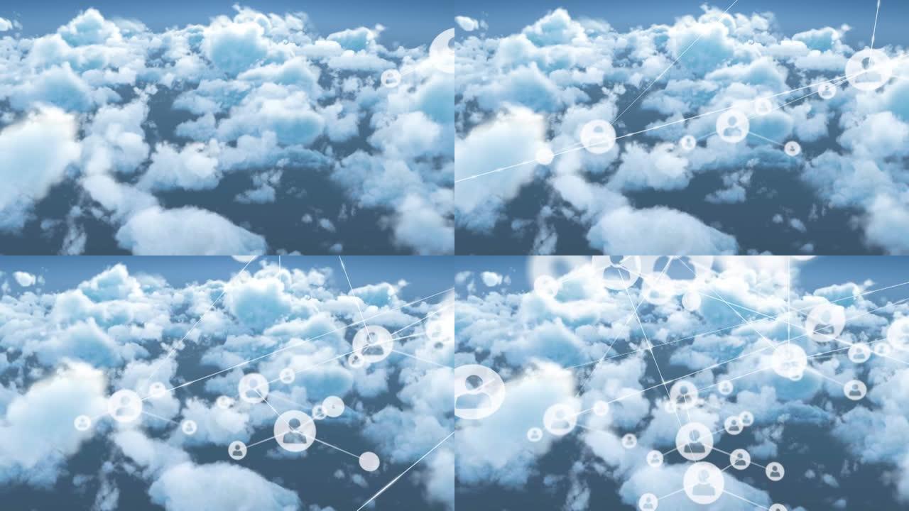 云上带有图标的连接网络动画