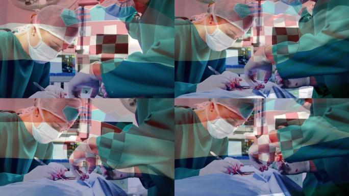 克罗地亚国旗在手术室中挥舞着外科医生的动画