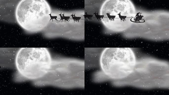 圣诞节时雪落在雪橇上的圣诞老人的动画