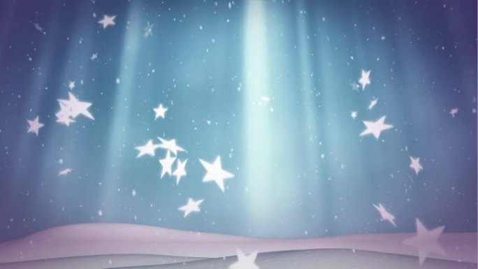 蓝色背景上掉落的光迹，雪和星星的动画