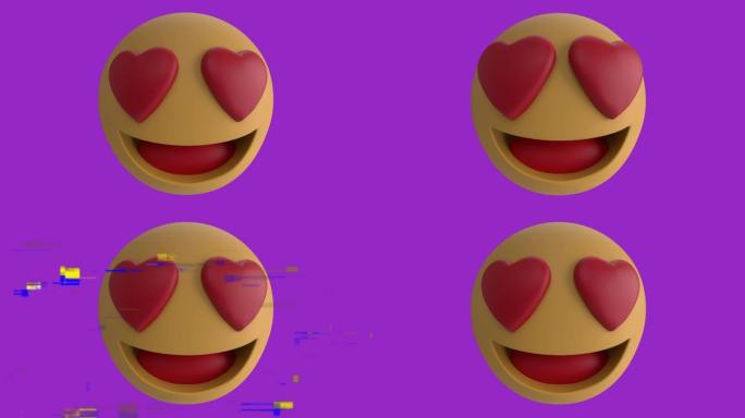 紫色背景下屏幕上的心形表情符号动画