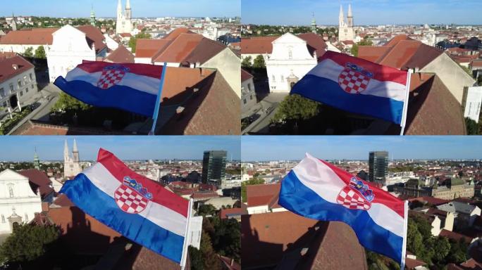 萨格勒布天际线中的克罗地亚国旗