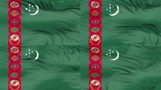 土库曼斯坦国旗挥舞着3D动画。土库曼斯坦国旗在风中飘扬。土库曼斯坦国旗。国旗无缝循环动画。4K