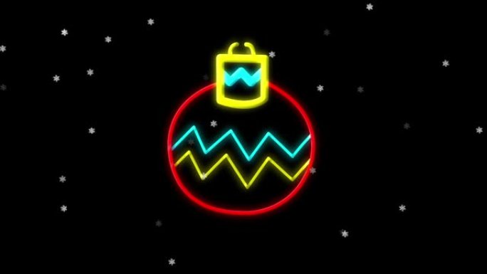 黑色背景上圣诞节霓虹灯装饰上的雪的动画