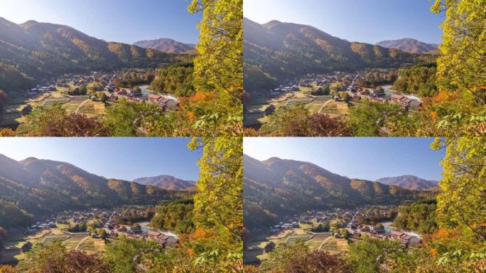 Shirakawago村岐阜日本时光流逝4K，Shirakawa村的历史日本传统Gassho屋秋叶时