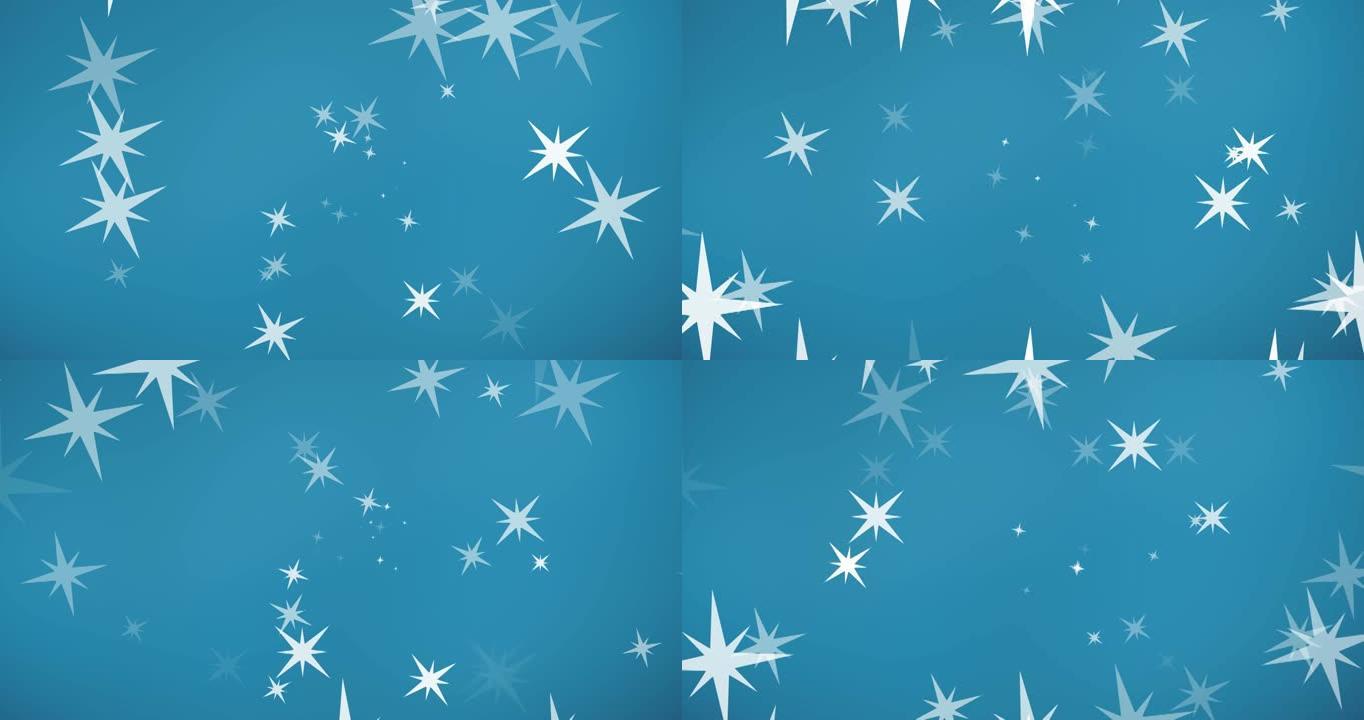 白色圣诞星星落在蓝色背景上的动画