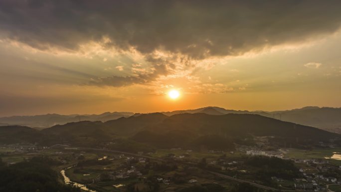 大气夕阳日落航拍延时