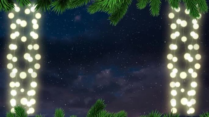 神仙灯动画，枞树装饰，天空飘落的雪