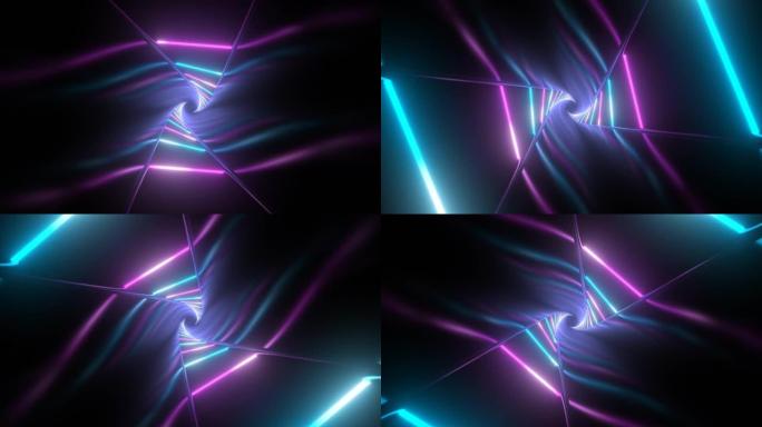 紫外氖激光束辉光照明反射扭转隧道-4k无缝VJ循环运动背景动画