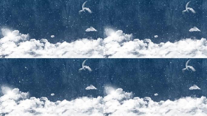 冬天风景下的雪落云和月亮的动画