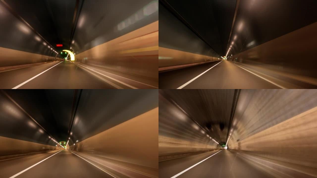 在高速公路上通过隧道行驶