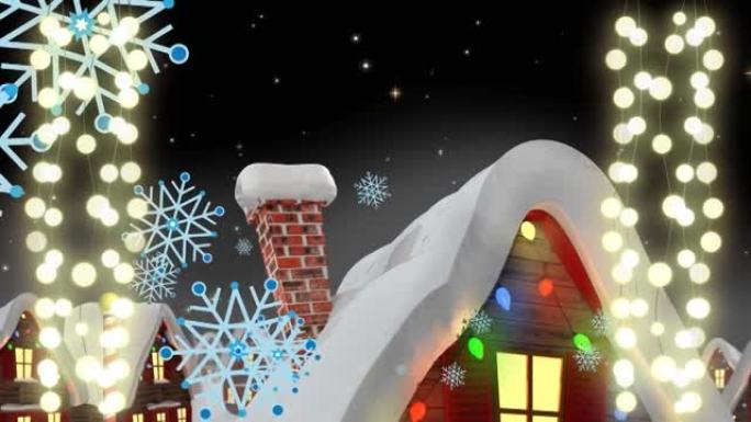 圣诞节在冬季风景下下雪的动画