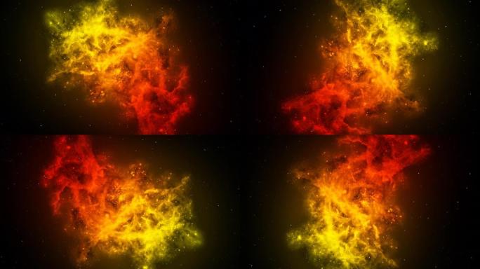 星空的4k延时动画，流星落下，红黄橙色调美丽的星云。带有美丽渐变星云的空间。