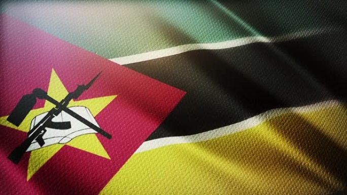 4k莫桑比克国旗褶皱风莫桑比克无缝循环背景。