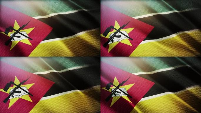 4k莫桑比克国旗褶皱风莫桑比克无缝循环背景。