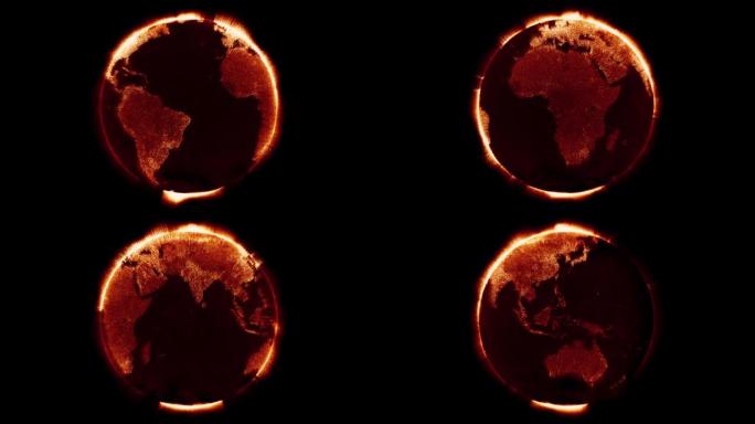 数字数据地球仪旋转-3d动画-红色版本