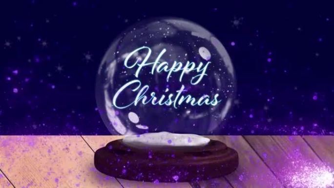 木板上的雪球，流星和雪花飘落的圣诞节问候动画
