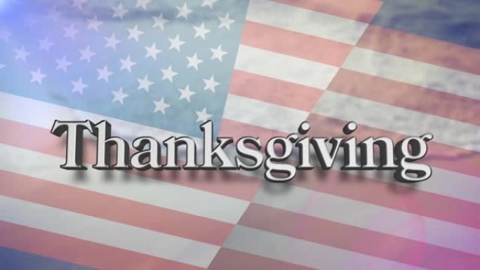 美国国旗和海上的感恩节文本动画