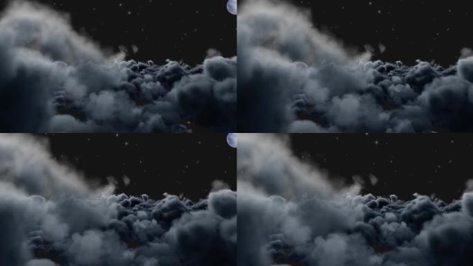黑色背景上的月亮和云彩的动画