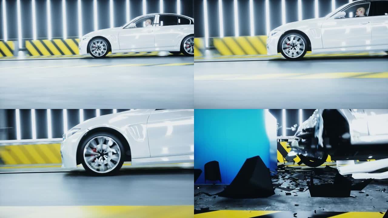通用3d汽车碰撞测试与人驾驶。汽车破坏。现实的4 k的动画。