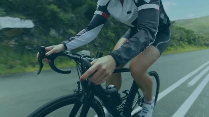 手写数学方程式的动画记录了在后面的路上骑自行车的女人