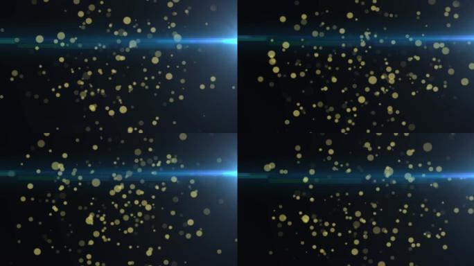 光线和金色圆点漂浮在深蓝色背景上的动画