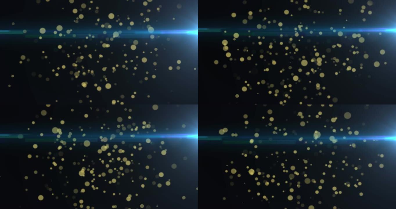 光线和金色圆点漂浮在深蓝色背景上的动画
