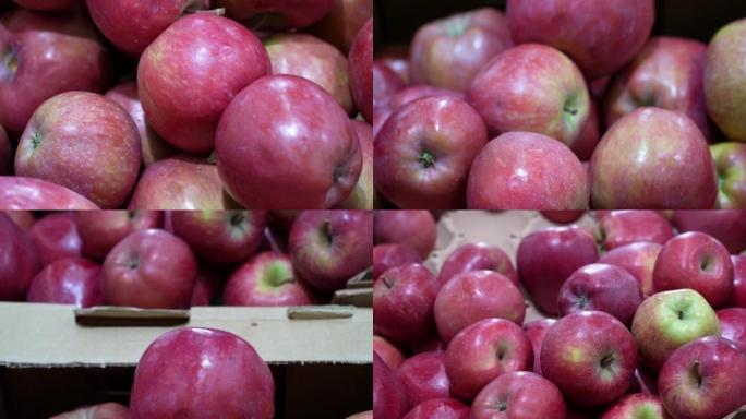 超市柜台上各种品种的苹果