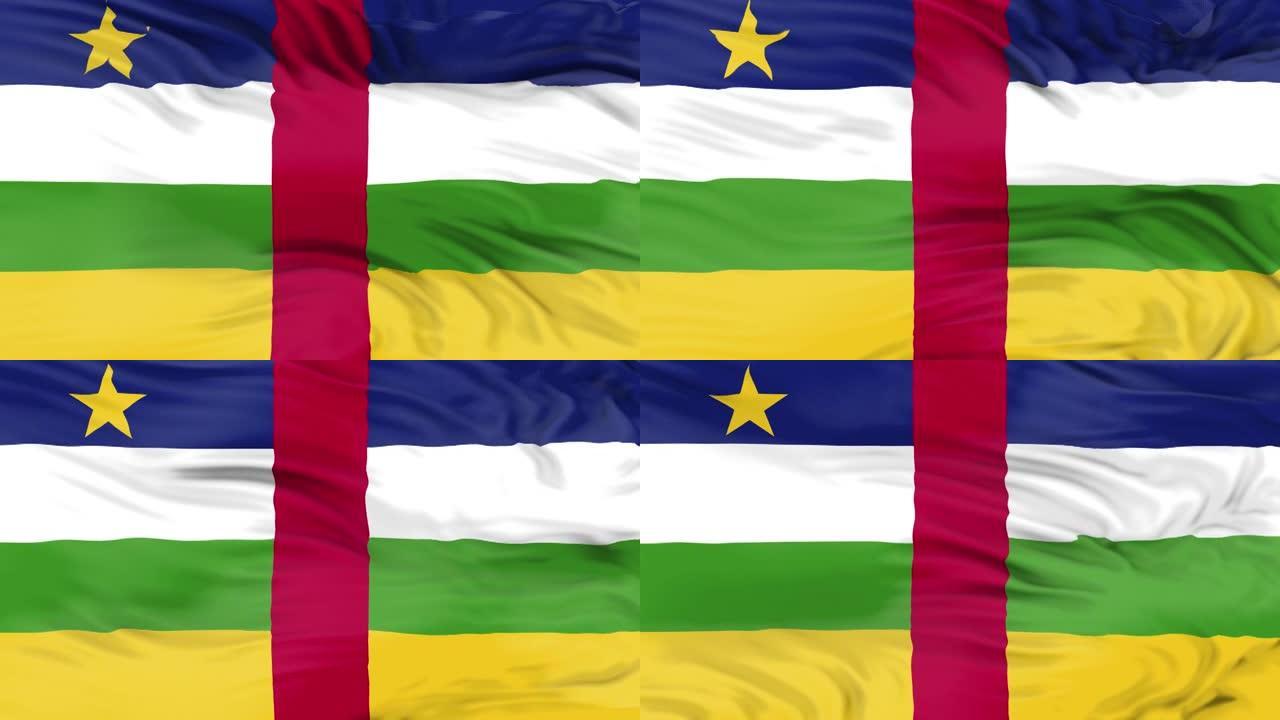 中非国旗挥舞着3D动画。中非国旗随风飘扬。中非国旗。国旗无缝循环动画。高质量4k分辨率