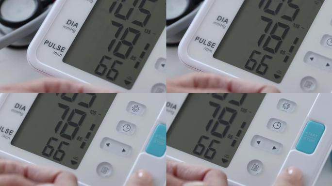女人在自动血压计4k电影中测量动脉血压