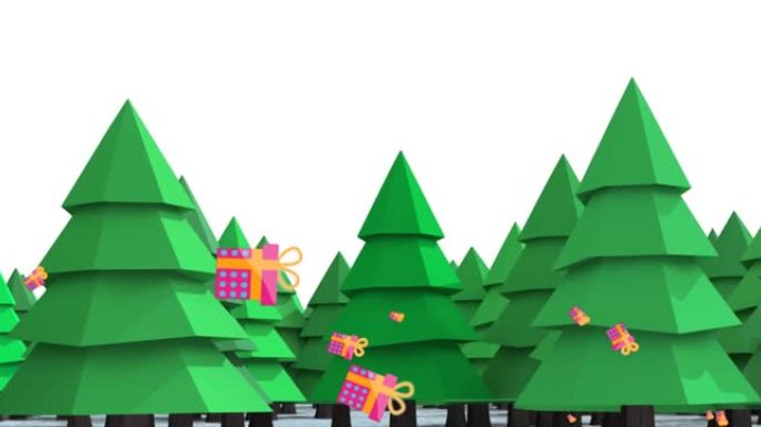 圣诞节礼物落在枞树上的动画