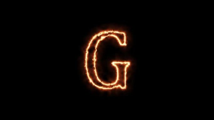 火热的字母G。黑色背景上的动画在火焰4k视频中燃烧的字母。