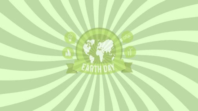 螺旋绿色背景上的地球仪与地球日动画
