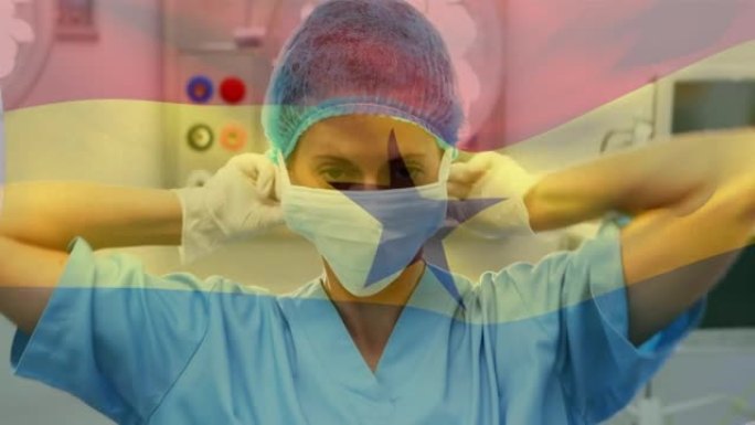 加纳国旗在手术室中挥舞着麻醉师的动画